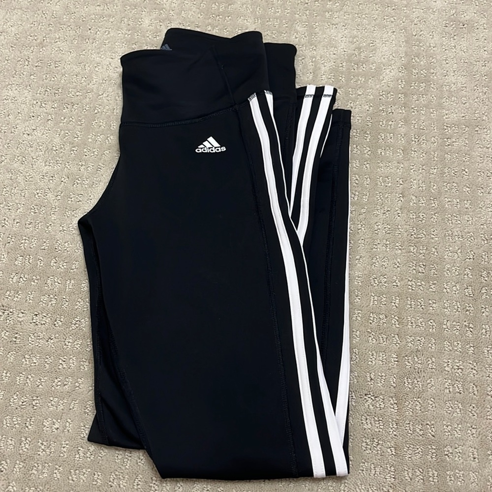 Womens adidas black white stripe leggings